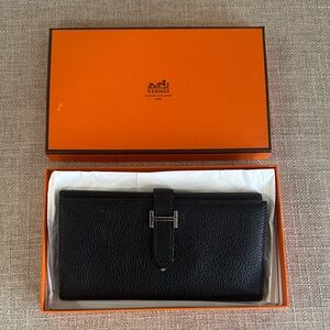 Hermes Black Wallet with Silver Accent